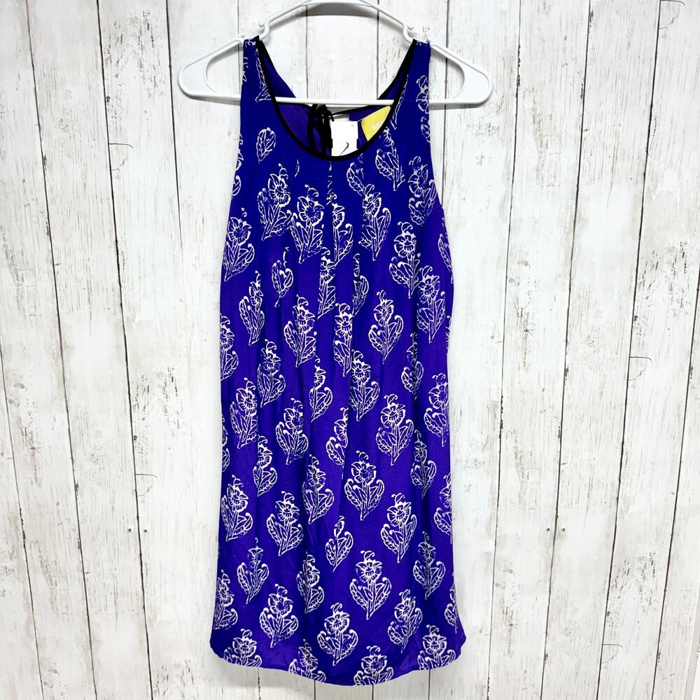 Maeve Dress Women's Size XS Silk Purple Floral Petal Stamp Shift Pleated Pockets